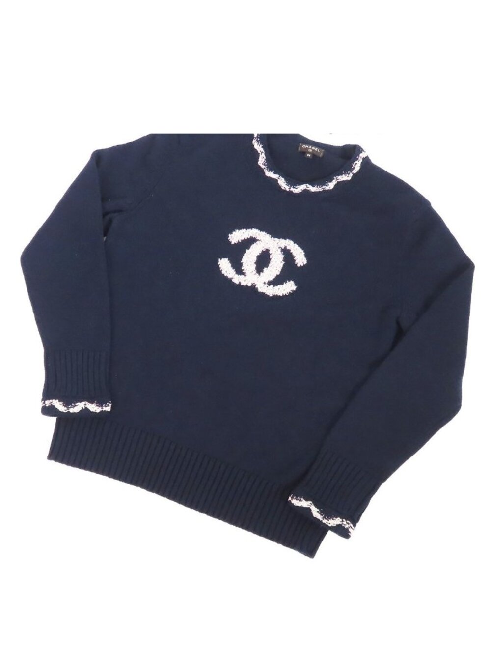 Chanel Knit Navy Cashmere Polyamide Sweater Pullover CC Logo 21P Top 38